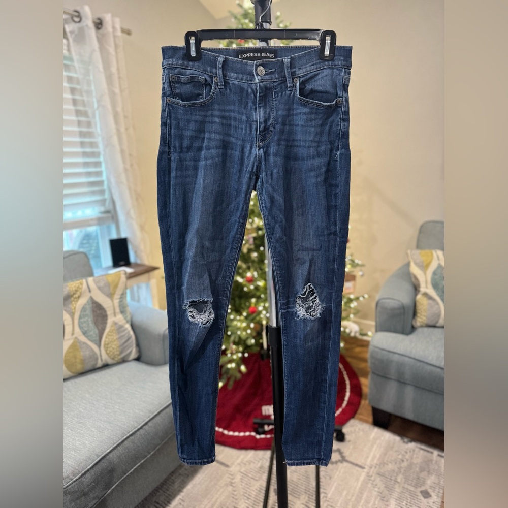 Express Midnight Blue Ripped Skinny Jeans